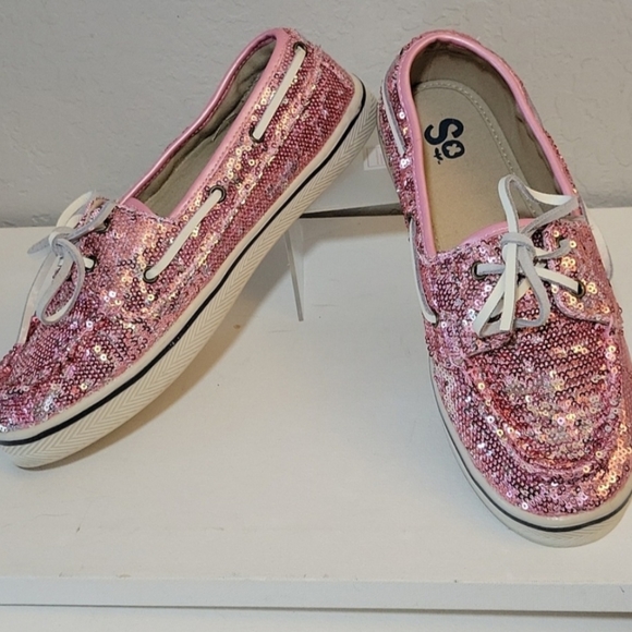 SO Soknotssequins Sequine Boat Shoes 9M - Picture 2 of 4